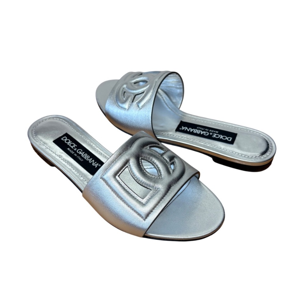 NEW Dolce & Gabbana Ciabatta Flat Nappa Mordore Silver Slides size 35.5 $795.00 - Picture 6 of 16
